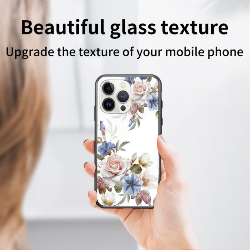 θηκη κινητου iPhone 15 Pro Floral Tempered Glass Με Δαχτυλίδι Στήριξης